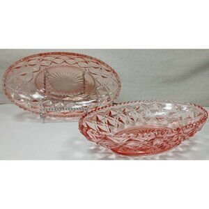 Set Of 2 Imperial Glass Pink Little Jewel Diamond Block Depression Celery Dish